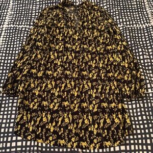 ASOS Floral Black and Yellow Pleated Midi Dress Size 8